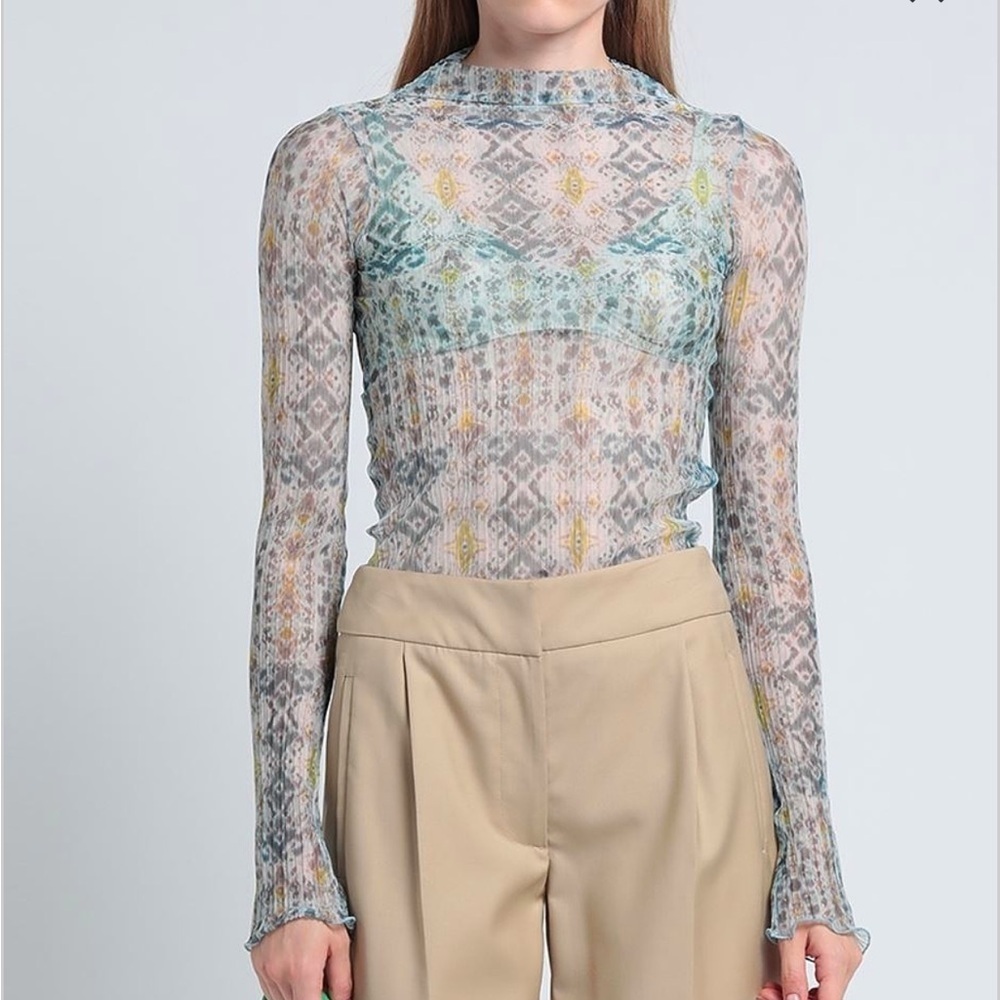 PATRIZIA PEPE 
Abstract-Print blue Semi-Sheer Top size 40